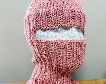 Balaclava handknit ski facemask pink helmet liner