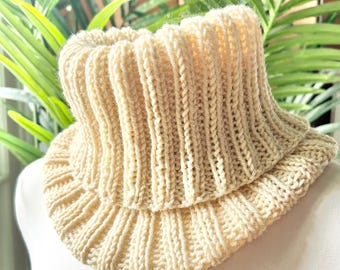 Scarf cowl, hand knit wool, ivory natural wool