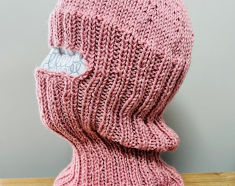 Balaclava handknit ski facemask pink helmet liner