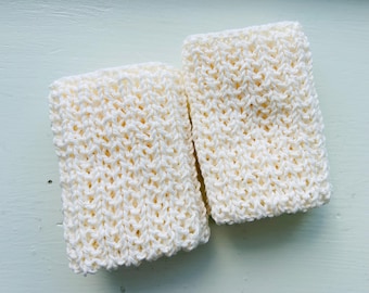 Cotton Washcloths (2) Cotton dishcloths, scrubby hand knit, ivory, handmade