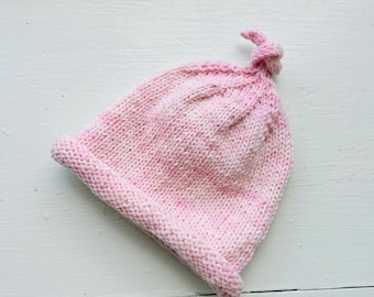 Wool baby hat beanie hand knit, hand made, size Newborn