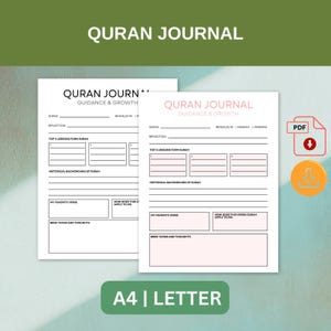 Journal de réflexion du Coran : Notes d'étude de la sourate (A4 et lettre PDF)