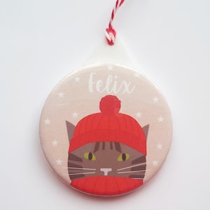 Personalised Cat Christmas Decoration-Tabby Cat Christmas Tree Ornament- 6 colours