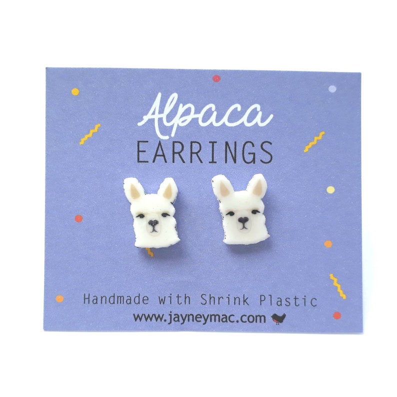 Alpaca Earrings  Shrink Plastic Alpaca Stud Earrings image 1