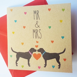 Tarjeta de boda con perro labrador negro: Sr. y Sra.
