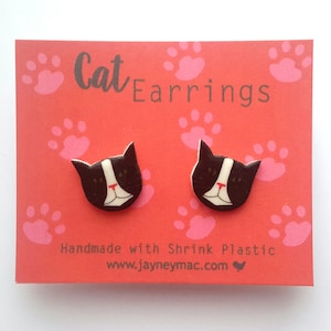 Black and White Cat Shrink Plastic Earrings