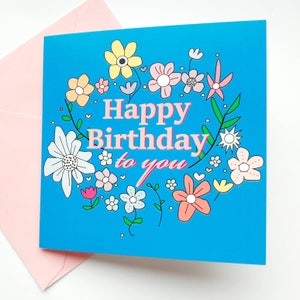 Cartão de aniversário com flores - Feliz aniversário para você, cartão de aniversário com flores