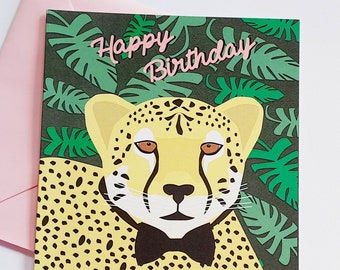 Cheetah Birthday Card- Cheetah in a bow tie birthday card