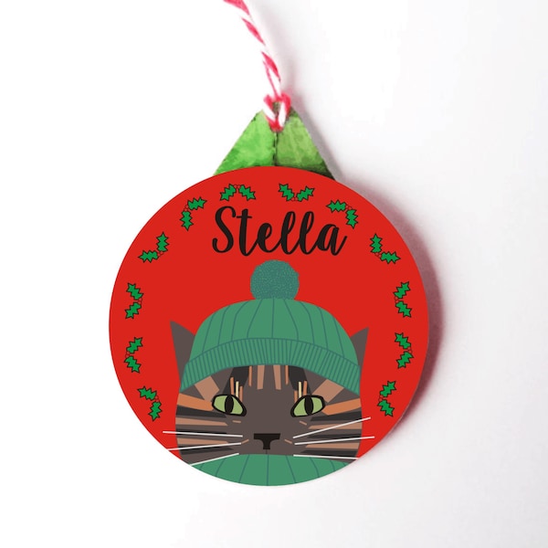 Personalised Cat Christmas Decoration-Tortoiseshell Cat Christmas Tree Ornament- 6 colours