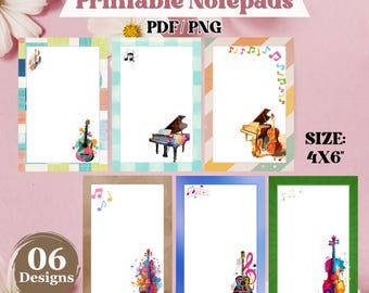 Pacchetto di blocchi per appunti musicali stampabili, blocco note per pianoforte, set di modelli di cancelleria per insegnanti di musica, modelli stampabili, download digitale.