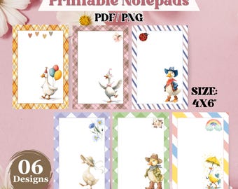 Pacchetto di blocchetti per appunti stampabili con oche buffe, blocchetto per appunti con oche divertenti, modelli di cancelleria con simpatici animali, download digitale, modelli stampabili