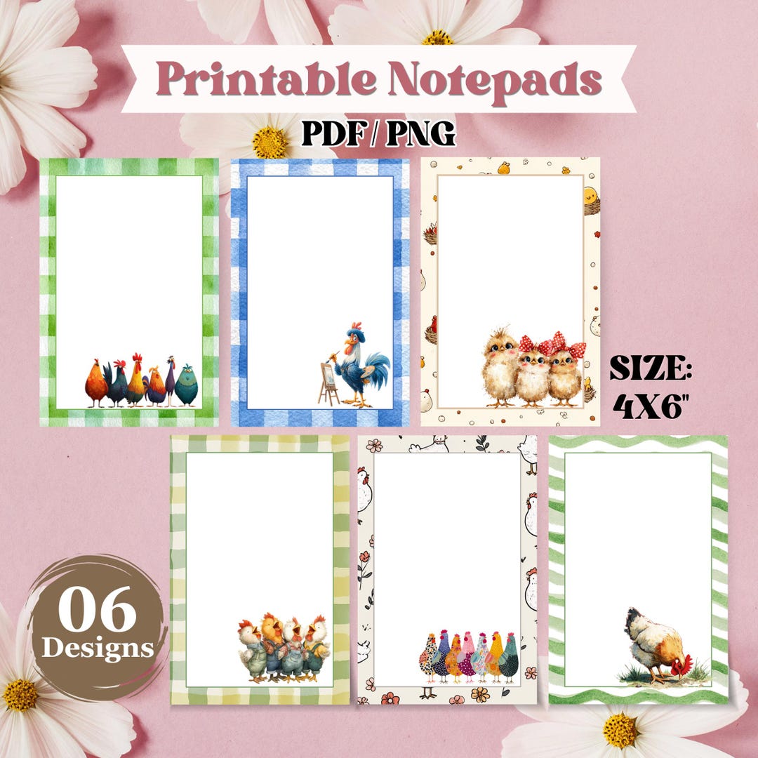 Chicken Notepad Printable Bundle, Farmhouse Memo Pad, Cute Hen Notes ...