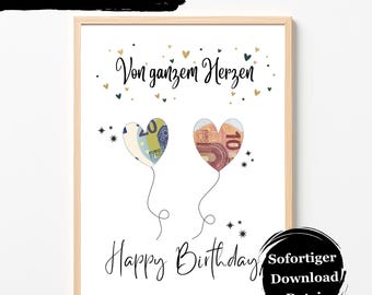 Geldgeschenk Geburtstag / Geburtstagsgeschenk Idee / Last-Minute Geschenk PDF Sofort Download / Geldgeschenk Vorlage / Wunscherfüller