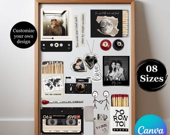 Modello di poster personalizzato per scatole di fiammiferi, regalo da parete per anniversario Canva, regalo di compleanno per fidanzato, regali stampabili per lui e per lei, stampe da parete con collage