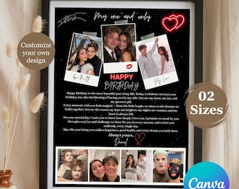 Impression de carte photo de couple personnalisée, cadeau romantique d'un an pour lui ou elle, souvenir d'anniversaire modifiable sur toile, oeuvre d'art photo romantique numérique