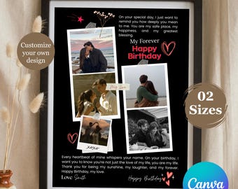 Stampa di biglietti fotografici personalizzati per coppie, regalo romantico per il primo anno di matrimonio per lui o per lei, ricordo di anniversario modificabile su Canva, opera d'arte fotografica romantica digitale