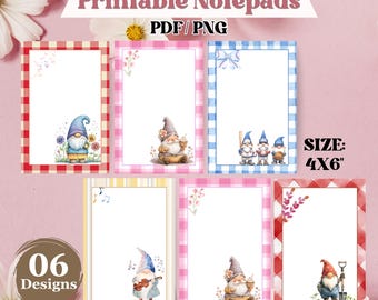 Pacchetto di blocchi note stampabili con gnomi, simpatici modelli di blocchi note con gnomi, pacchetto di pagine di cancelleria per appunti fantasiose, download digitale, modelli stampabili