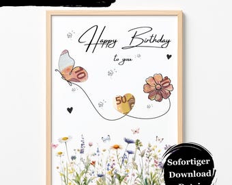 Geldgeschenk Geburtstag Blumen / Geburtstagsgeschenk Idee / Last-Minute Geschenk PDF Sofort Download / Geldgeschenk Vorlage / Wunscherfüller