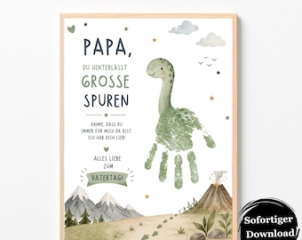 Vatertagsgeschenk für Papa PDF – Dinosaurier Handabdruck Bastelvorlage, Papasaurus DIY Geschenkidee für Kinder, Download & Ausdrucken