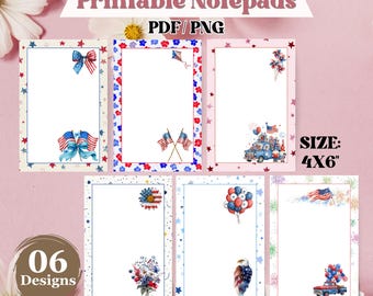 Pacchetto di blocchi note stampabili per il 4 luglio, blocco per appunti patriottico, pacchetto di modelli per appunti del Giorno dell'Indipendenza, download digitale, modelli stampabili