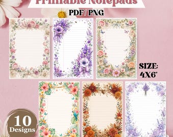Printable Floral Notebook Pages, Lined Flower Writing Paper, Printable Stationery, Journal Pages, PDF Download, Digital Download