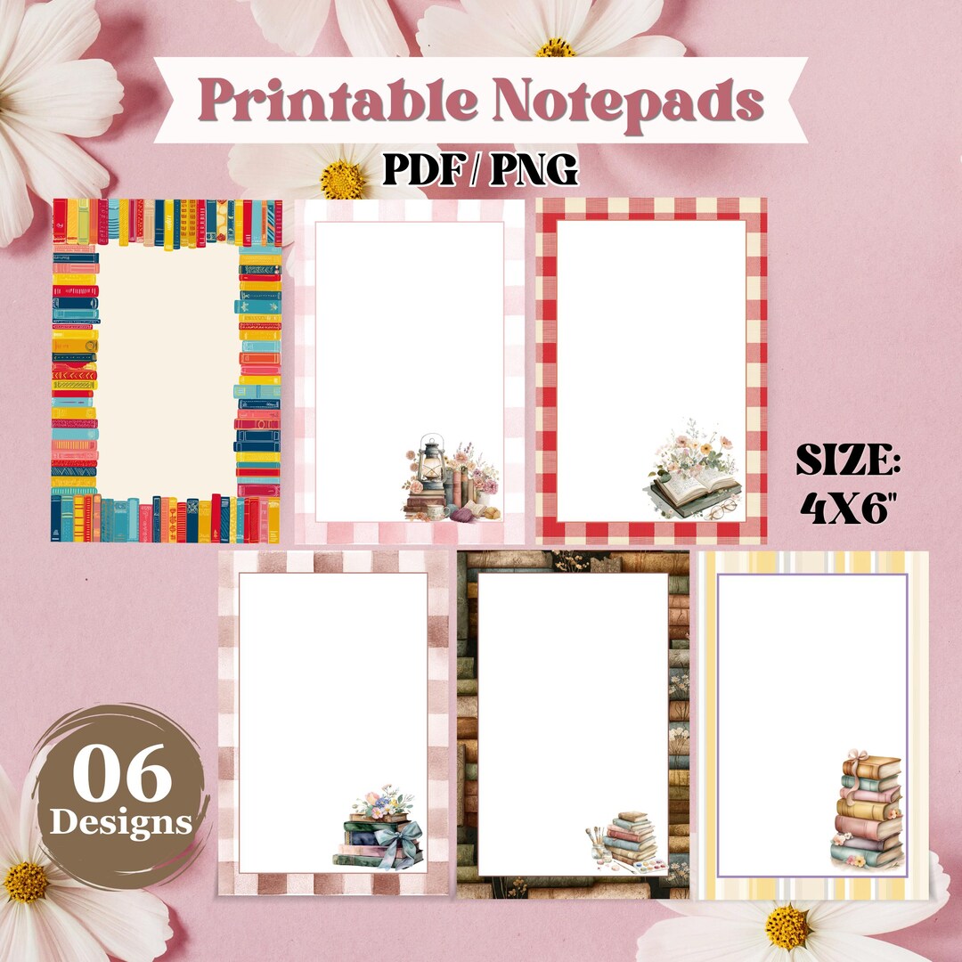 Book Lover Printable Notepad Bundle, Reading Notes Stationery, Cute ...