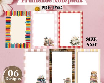 Pacchetto di blocchetti per appunti stampabili per amanti dei libri, articoli di cancelleria per appunti di lettura, simpatici modelli di blocchetti per appunti a tema libri, modelli stampabili, download digitale,