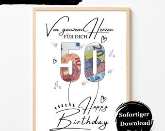 Geldgeschenk zum 50. Geburtstag / Wunscherfüller Geschenkidee / Poster / Sofort Download PDF / Runder Geburtstag / Regalo che esaudisce i desideri