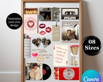 Modello di poster con scatola di fiammiferi, regalo da parete personalizzabile per anniversario, regalo di compleanno per fidanzato, modello di scatola di fiammiferi per lui, per lei, stampabile per compleanno