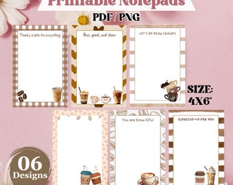 Coffee Notepad Bundle, Printable Memo Pad Template, Cute Coffee Lover Stationery Digital Notes Pages Pack, Digital Download