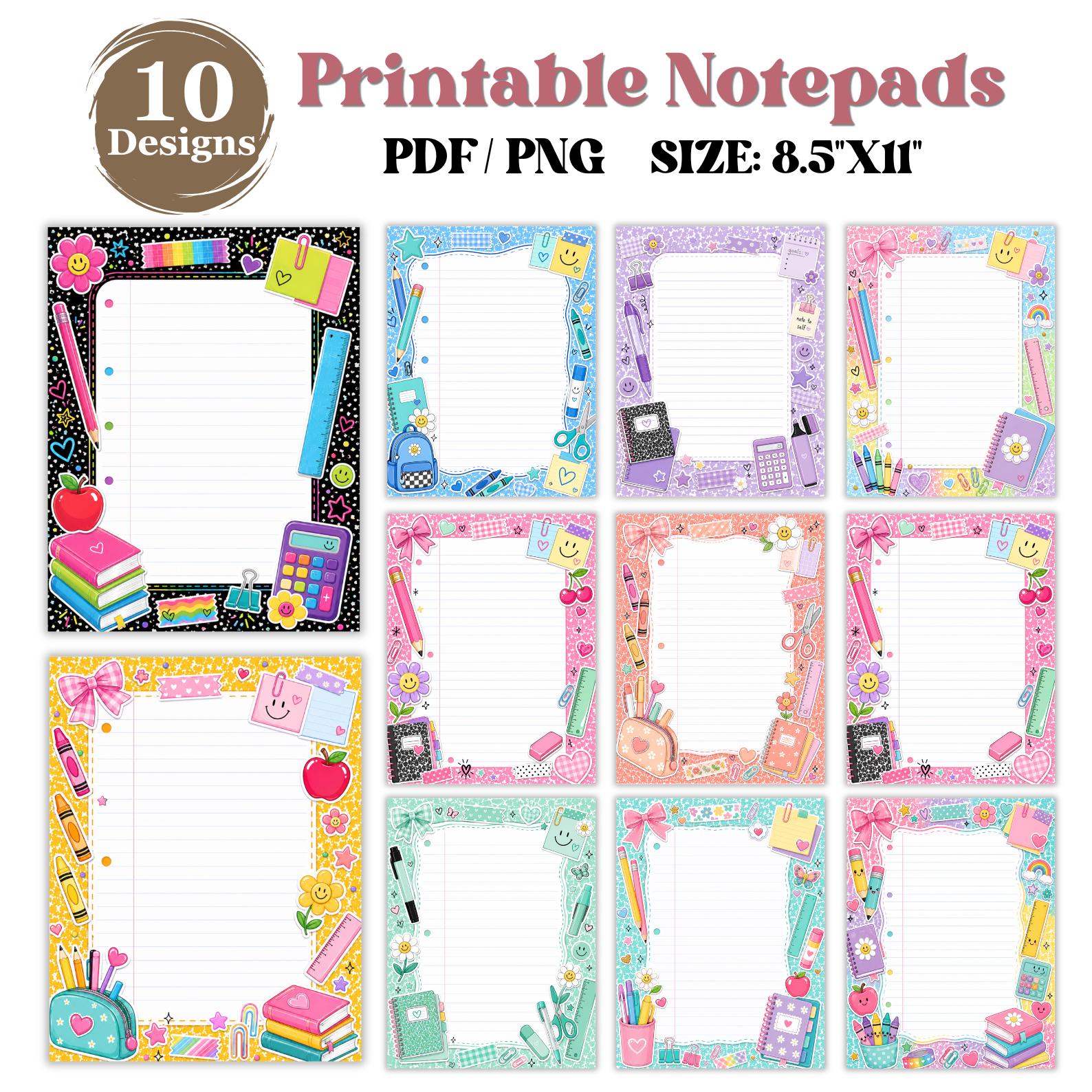 Preppy Note Setup Preppy Note Sheets PNG Bundle, Cute School Notepad Printable, Colorful ...