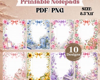 Printable Floral, Notebook Pages 8.5x11, Lined Writing Paper, Flower Stationery Printable, School Notes, Journal Pages PDF, Digital Download