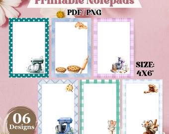 Pacchetto di blocchetti per appunti di pasticceria stampabili, appunti di cucina e ricette, set di modelli di cancelleria per pasticceri e dolciumi, download digitale, modelli stampabili