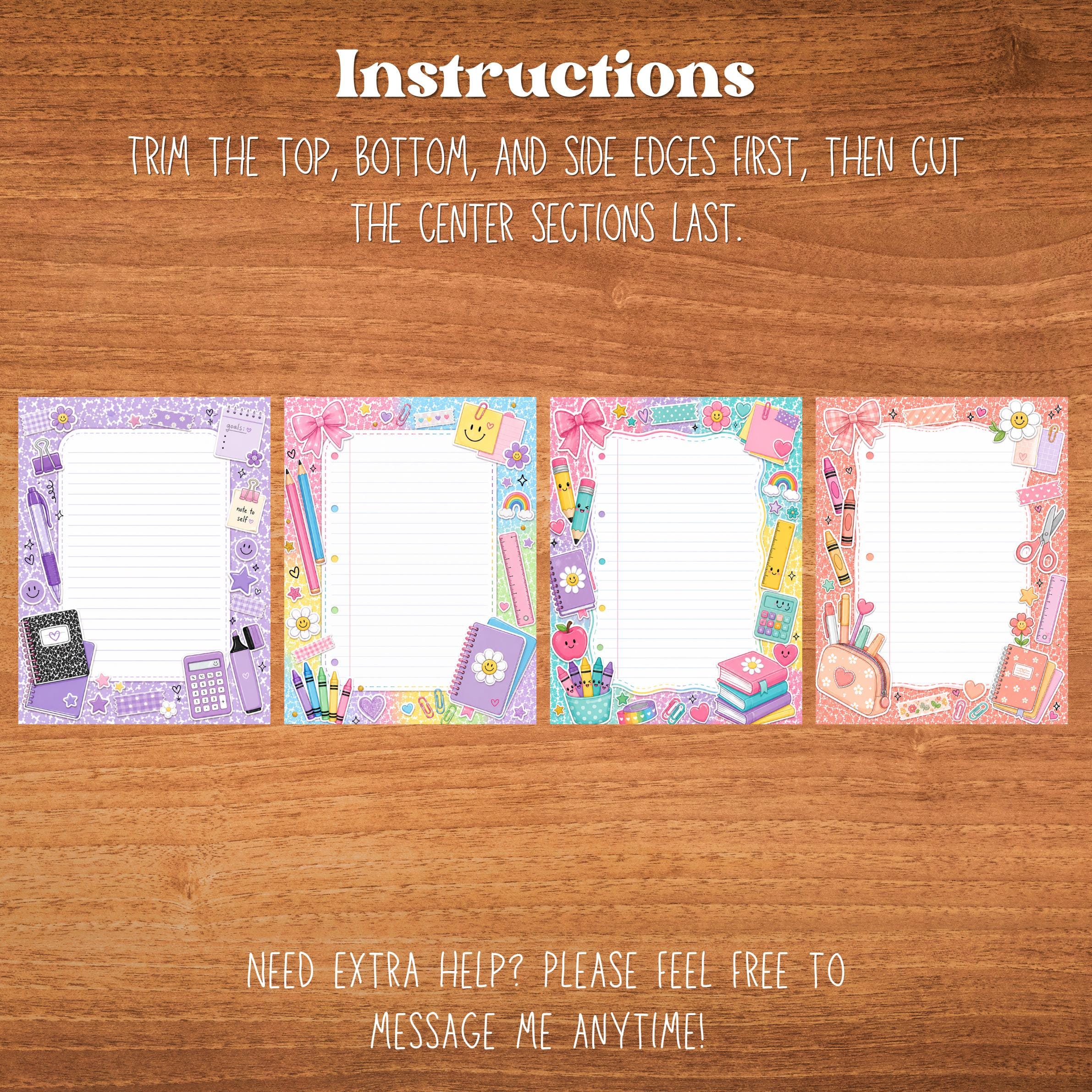 Preppy Note Setup Preppy Note Sheets PNG Bundle, Cute School Notepad Printable, Colorful ...