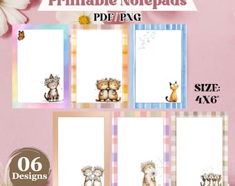 Blocco note stampabile con gatti stravaganti, blocco note con gatti buffi, modelli di cancelleria con animali carini, modelli stampabili, download digitale,