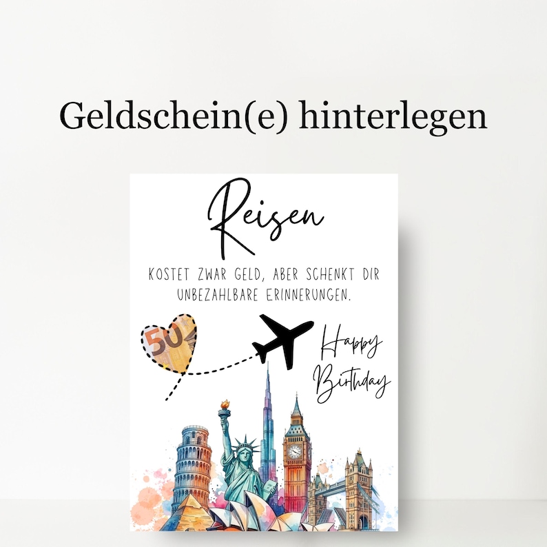 Geldgeschenk Reise Geburtstag Vorlage | Reisegutschein PDF | Urlaub Geldgeschenk | Sofort Download | DIY Geschenkidee Reise image 8