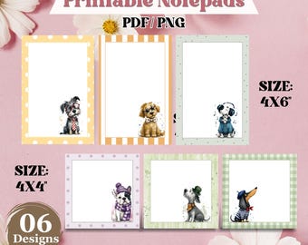 Pacchetto di blocchetti per appunti con cani, modello di blocco note stampabile con cani originali, pagine per agenda con simpatici cuccioli, modello stampabile, download digitale