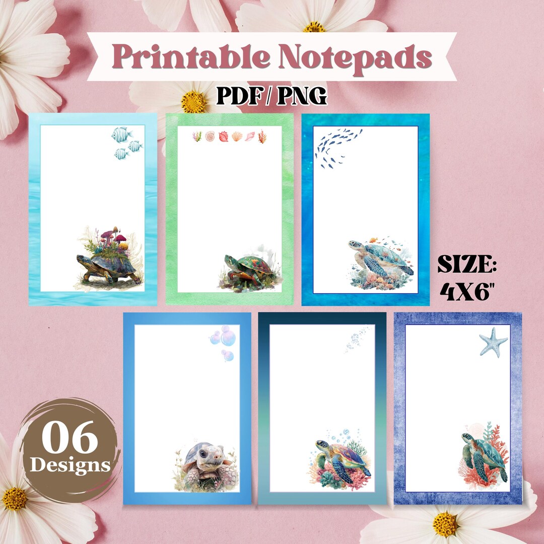 Turtle Sticky Note Shape Turtle Notepad Printable Bundle, Sea Turtle Memo Pad Ocean Animal Notes ...