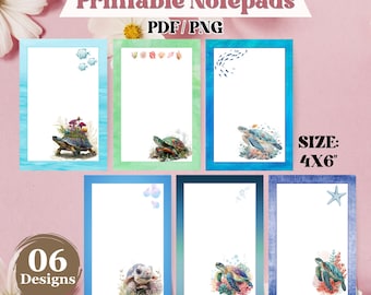 Pacchetto di blocchi per appunti stampabili con tartarughe marine, blocco per appunti con tartarughe marine e animali dell'oceano, modelli di cancelleria, download digitale, modelli stampabili