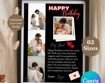Stampa di biglietti fotografici personalizzati per coppie, regalo romantico per il primo anno di matrimonio per lui o per lei, ricordo di anniversario modificabile su Canva, foto d'arte romantica per l'anniversario