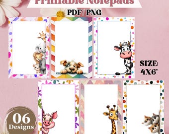 Bundle imprimable de bloc-notes avec des animaux furtifs, pack de modèles de papeterie pour blocs-notes animaux mignons, modèles imprimables, téléchargement numérique,