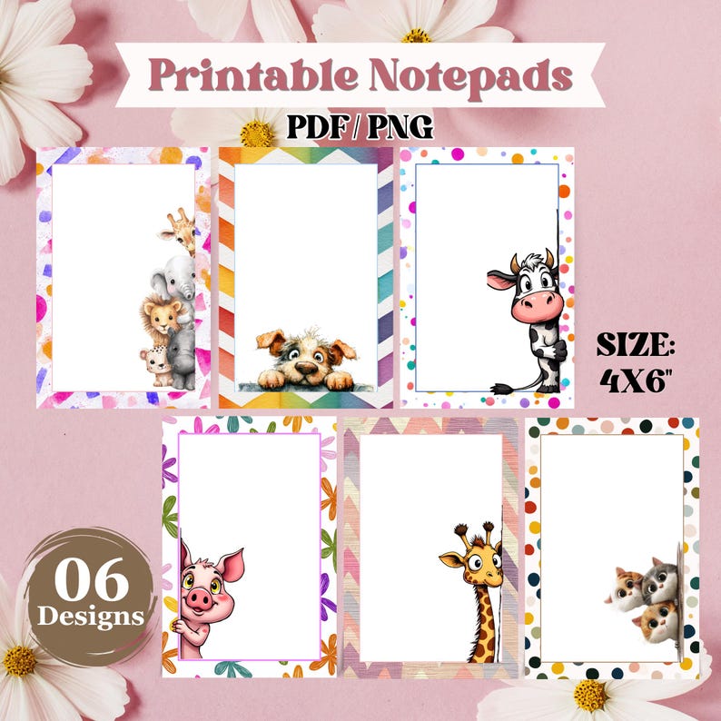 Peeking Animals Notepad Printable Bundle, Cute Animal Memo Pad Notes ...