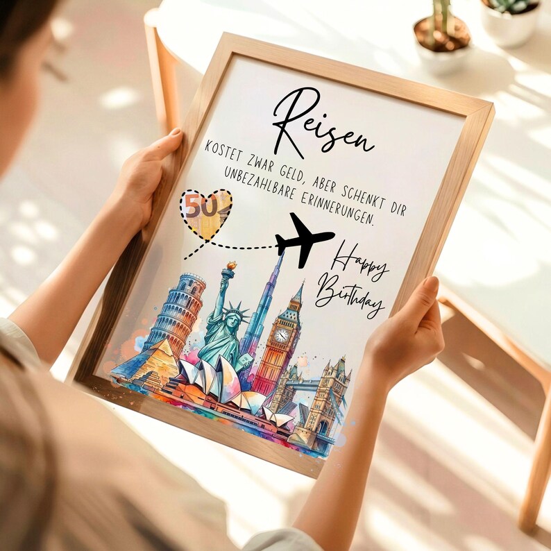 Geldgeschenk Reise Geburtstag Vorlage | Reisegutschein PDF | Urlaub Geldgeschenk | Sofort Download | DIY Geschenkidee Reise image 5