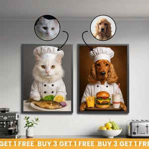 Custom Pet Portrait from Photo, Personalized Kitchen Digital Pet Illustration , Funny Dog Cat Chef Themed Art Print (Digital Download)