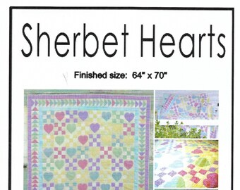 Sherbet Hearts Quilt Pattern by Curlicue Creations Throw Size, Quilting Pattern Nine Patch Quilt Pattern Romantic Flying Geese