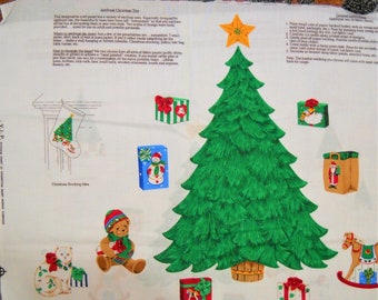 Christmas Trees Applique Panel, Quilt Fabric, 100 Percent Cotton, Half Yard Panel, Holiday Sewing Material, Vintage