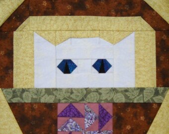 Pinwheel Cat Paper Pieced Quilt Block Pattern, by Curlicue Creations, Basket Cats Quilting