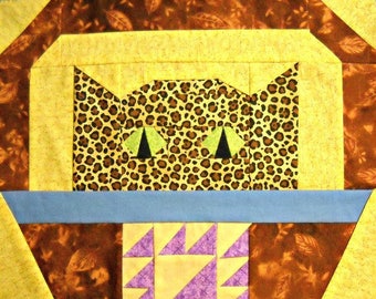 Cat Paper Pieced Quilt Block Pattern - Lady of the Lake, by Curlicue Creations Paper Foundation Pieced Kitty Basket Sampler