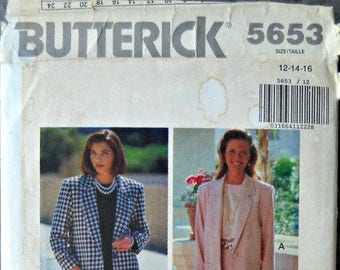 Butterick 5653 MIsses Jacket Pattern, Sizes 12 through 16, Factory Folded Uncut, Vintage 1991, Sewing Pattern