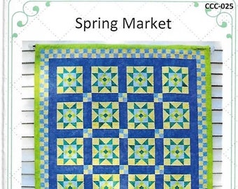 Spring Market Quilt Pattern, Curlicue Creations, Twin Size, Double Size, Quilting Pattern, Star Quilt Pattern, Blue Green